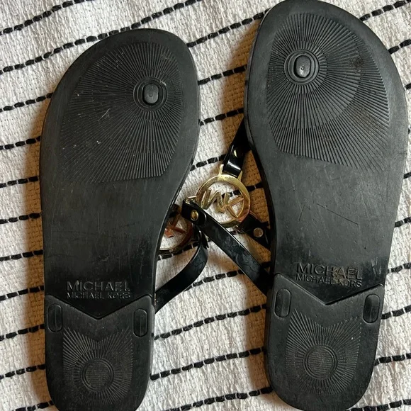 2 Pairs! Michael Kors Cork Footbed Sandals, Logo, black and silver, size 9 - Picture 6 of 13